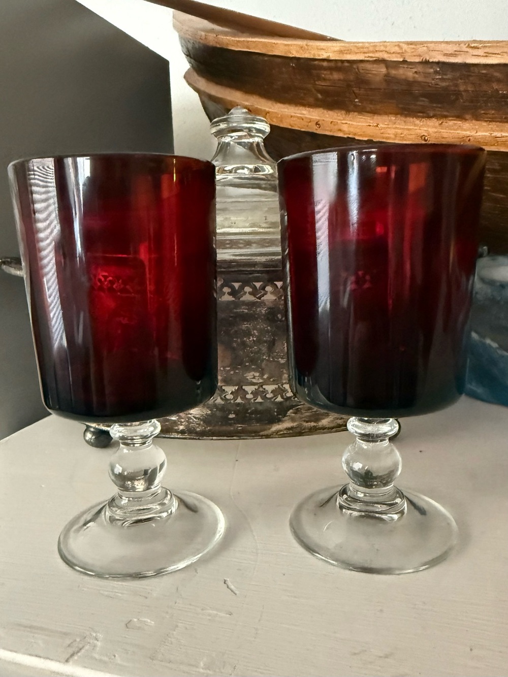 Vintage Ruby Red Cordial Glasses - Set of 2